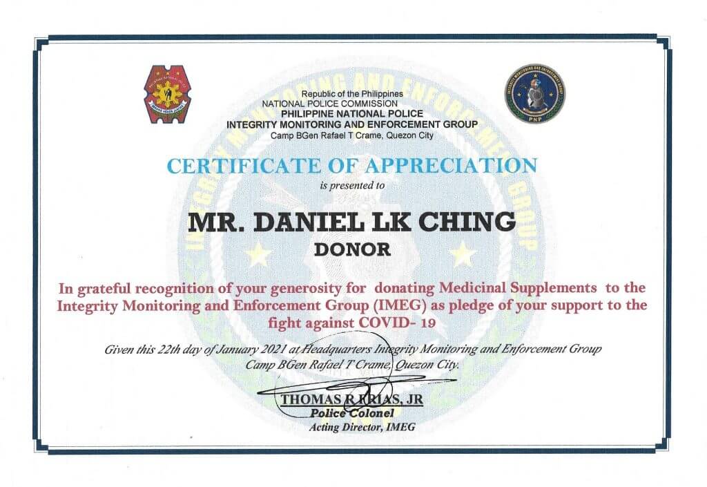 certificate of donation